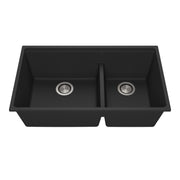 Kalia BACIA 33 Granistone Double Bowl 70/30 Kitchen Sink 33'' with Drain and Silicone Mat for Undermount Installation Onyx Black KS2126-320