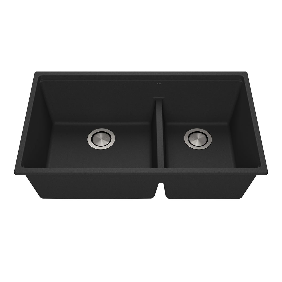 Kalia BACIA 33 Granistone Double Bowl 70/30 Kitchen Sink 33'' with Drain and Silicone Mat for Undermount Installation Onyx Black KS2126-320