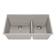 Kalia BACIA 33 Granistone Double Bowl 70/30 Kitchen Sink 33'' with Drain and Silicone Mat for Undermount Installation Pebble Gray KS2126-330