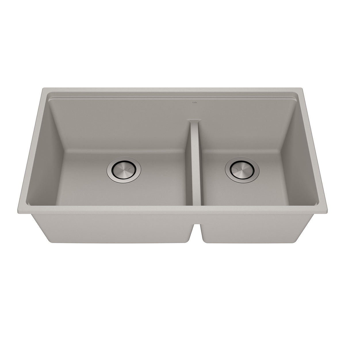 Kalia BACIA 33 Granistone Double Bowl 70/30 Kitchen Sink 33'' with Drain and Silicone Mat for Undermount Installation Pebble Gray KS2126-330