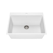 Kalia BACIA 27 Granistone Single Bowl Kitchen Sink 27'' with Drain and Silicone Mat for Drop-In Installation Sand White KS2139-310