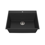 Kalia BACIA 27 Granistone Single Bowl Kitchen Sink 27'' with Drain and Silicone Mat for Drop-In Installation Onyx Black KS2139-320