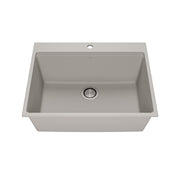 Kalia BACIA 27 Granistone Single Bowl Kitchen Sink 27'' with Drain and Silicone Mat for Drop-In Installation Pebble Gray KS2139-330