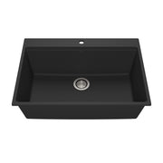 Kalia BACIA 31 Granistone Single Bowl Kitchen Sink 31'' with Drain and Silicone Mat for Drop-In Installation Onyx Black KS2140-320