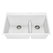 Kalia BACIA 33 Granistone Double Bowl 70/30 Kitchen Sink 33'' with Drain and Silicone Mat for Drop-In Installation Sand White KS2141-310