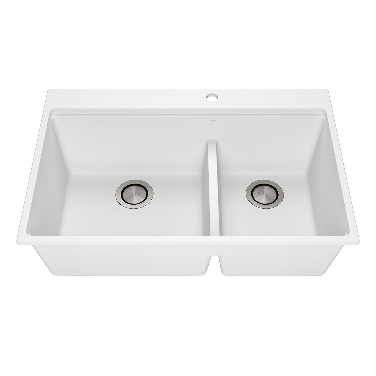 Kalia BACIA 33 Granistone Double Bowl 70/30 Kitchen Sink 33'' with Drain and Silicone Mat for Drop-In Installation Sand White KS2141-310