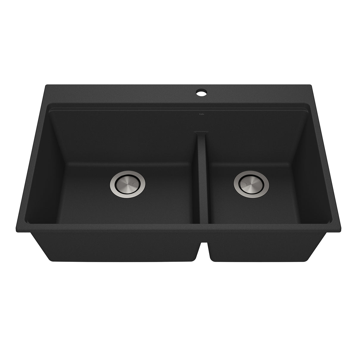 Kalia BACIA 33 Granistone Double Bowl 70/30 Kitchen Sink 33'' with Drain and Silicone Mat for Drop-In Installation Onyx Black KS2141-320