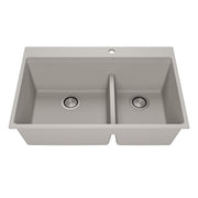 Kalia BACIA 33 Granistone Double Bowl 70/30 Kitchen Sink 33'' with Drain and Silicone Mat for Drop-In Installation Pebble Gray KS2141-330