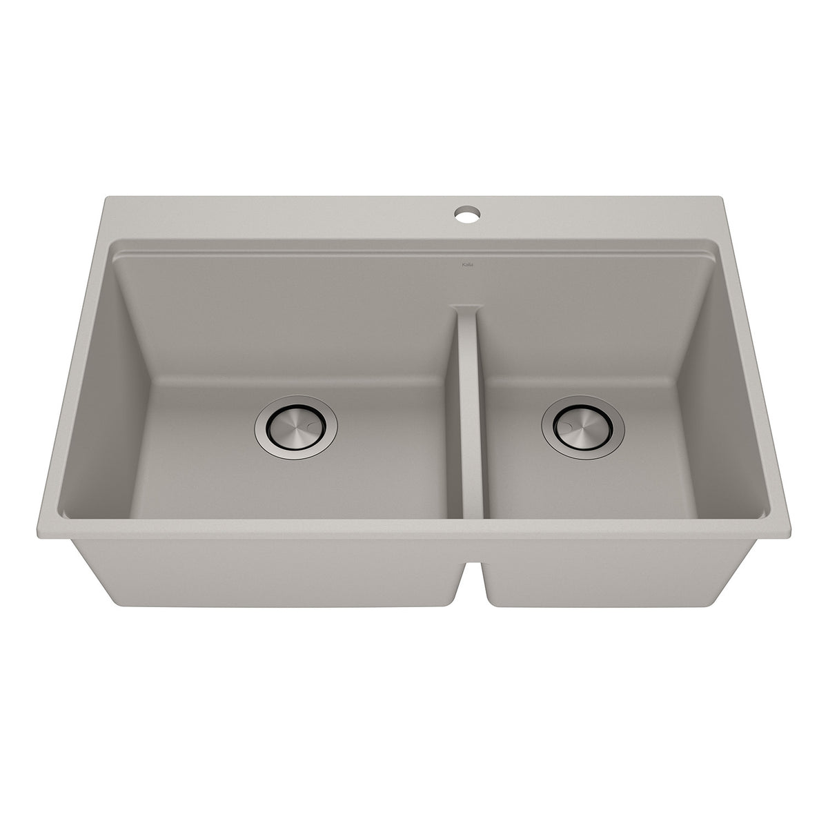 Kalia BACIA 33 Granistone Double Bowl 70/30 Kitchen Sink 33'' with Drain and Silicone Mat for Drop-In Installation Pebble Gray KS2141-330