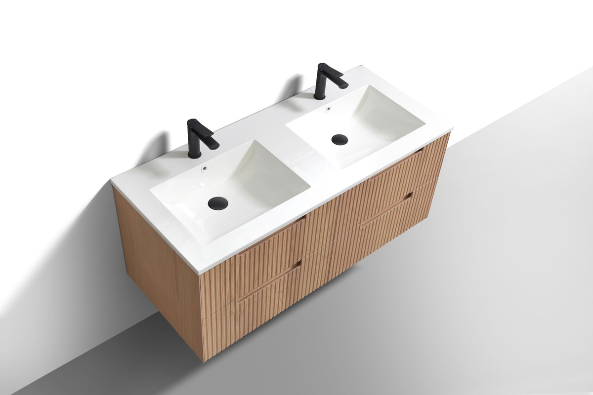 Kube Bath FIORE 48'' Double Sink Wall Mount Cabinet - Oak Wood - Oakwood (KSW48D-OAKWOOD) view 3