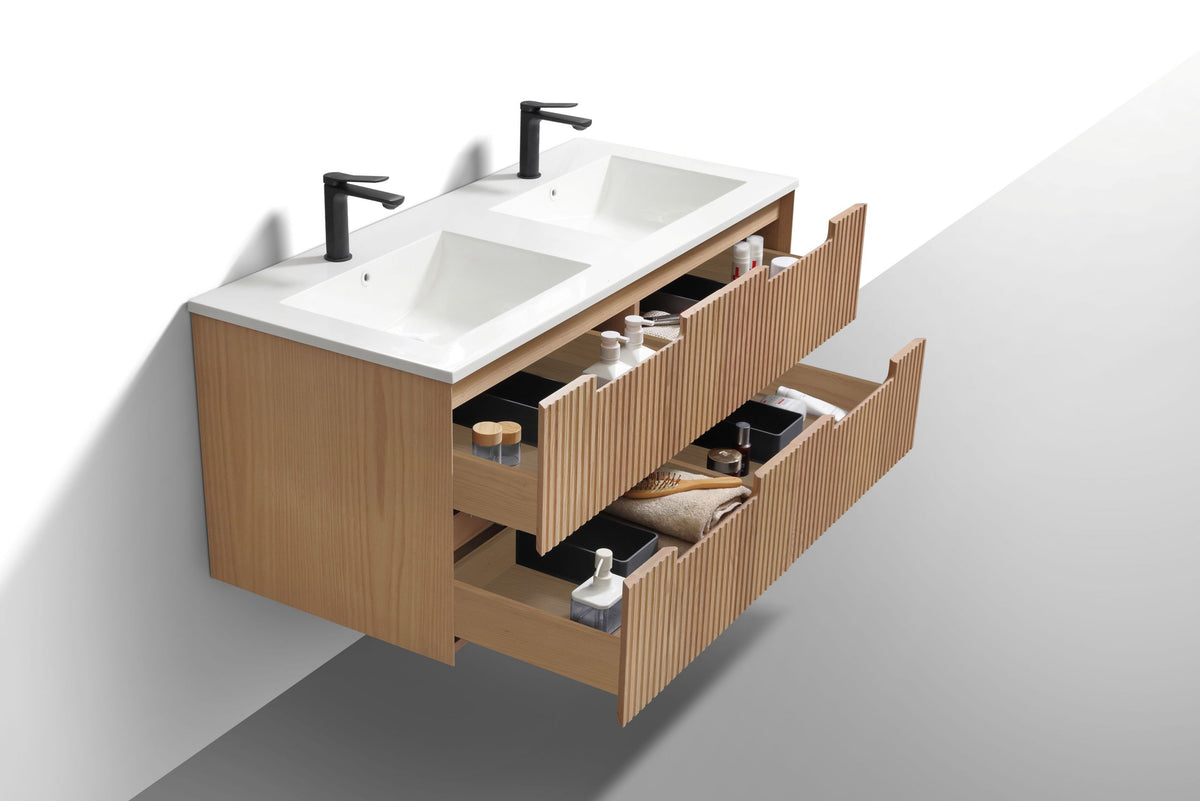 Kube Bath FIORE 48'' Double Sink Wall Mount Cabinet - Oak Wood - Oakwood (KSW48D-OAKWOOD) view 5