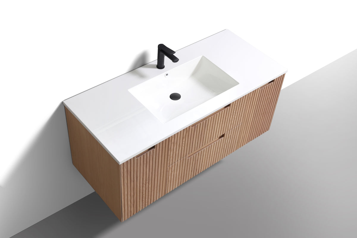 Kube Bath FIORE 48'' Single Sink Wall Mount Cabinet - Oak Wood - Oakwood (KSW48S-OAKWOOD) view 2