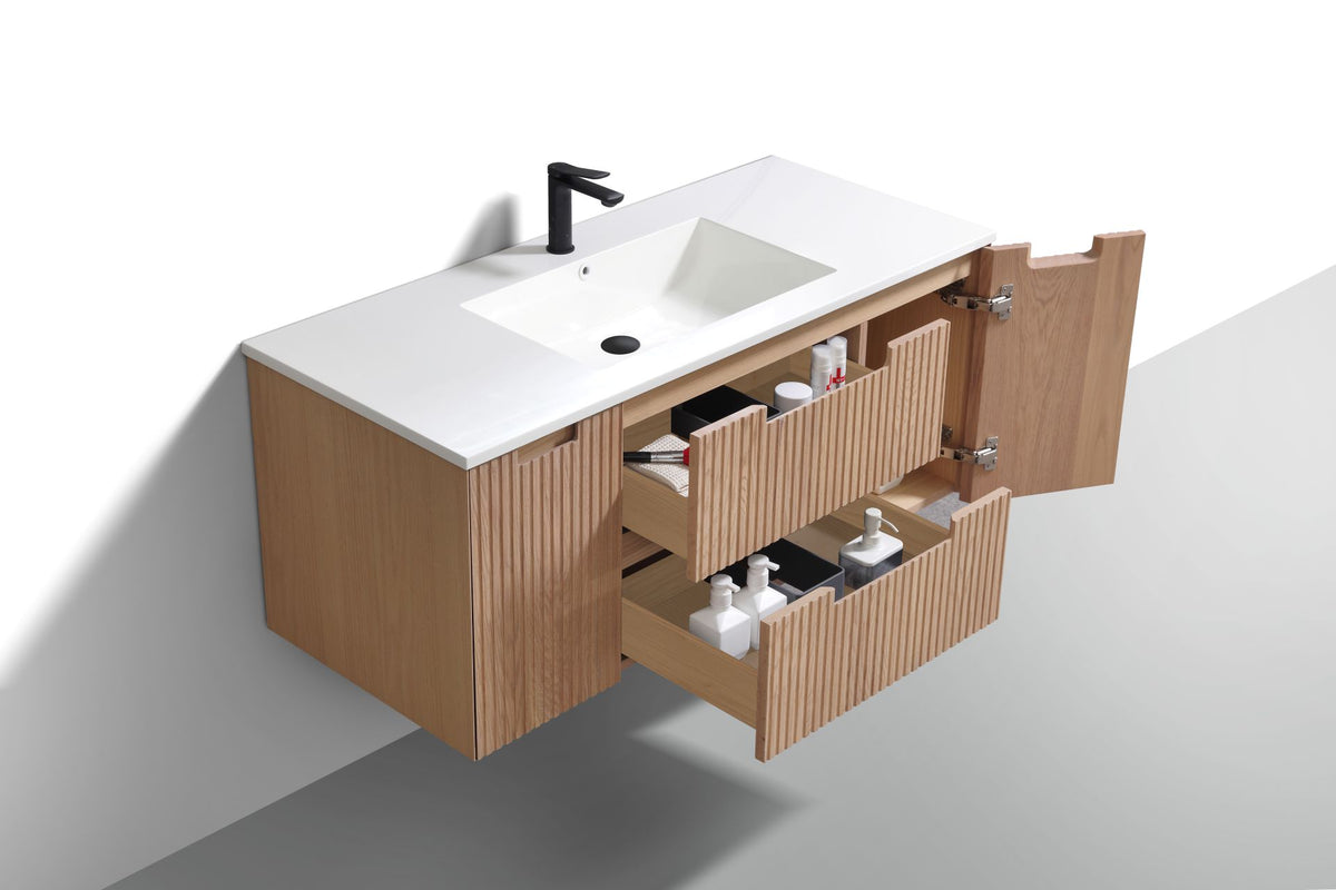 Kube Bath FIORE 48'' Single Sink Wall Mount Cabinet - Oak Wood - Oakwood (KSW48S-OAKWOOD) view 4