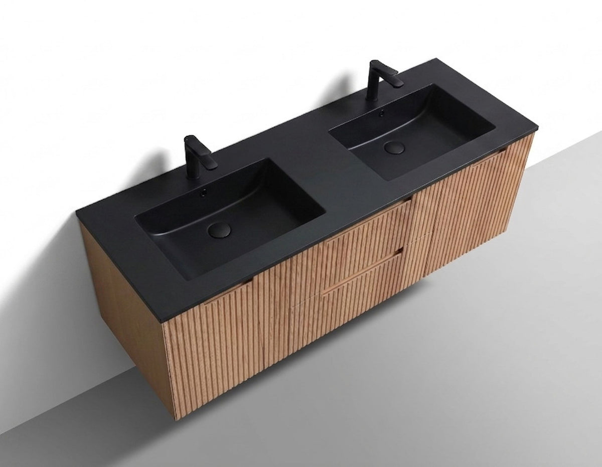 Kube Bath FIORE 60'' Double Sink Wall Mount Cabinet - Oak Wood - Oakwood (KSW60D-OAKWOOD) view 5