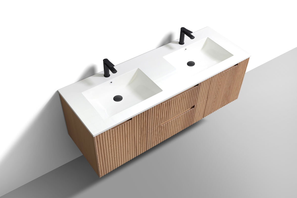 Kube Bath FIORE 60'' Double Sink Wall Mount Cabinet - Oak Wood - Oakwood (KSW60D-OAKWOOD) view 4