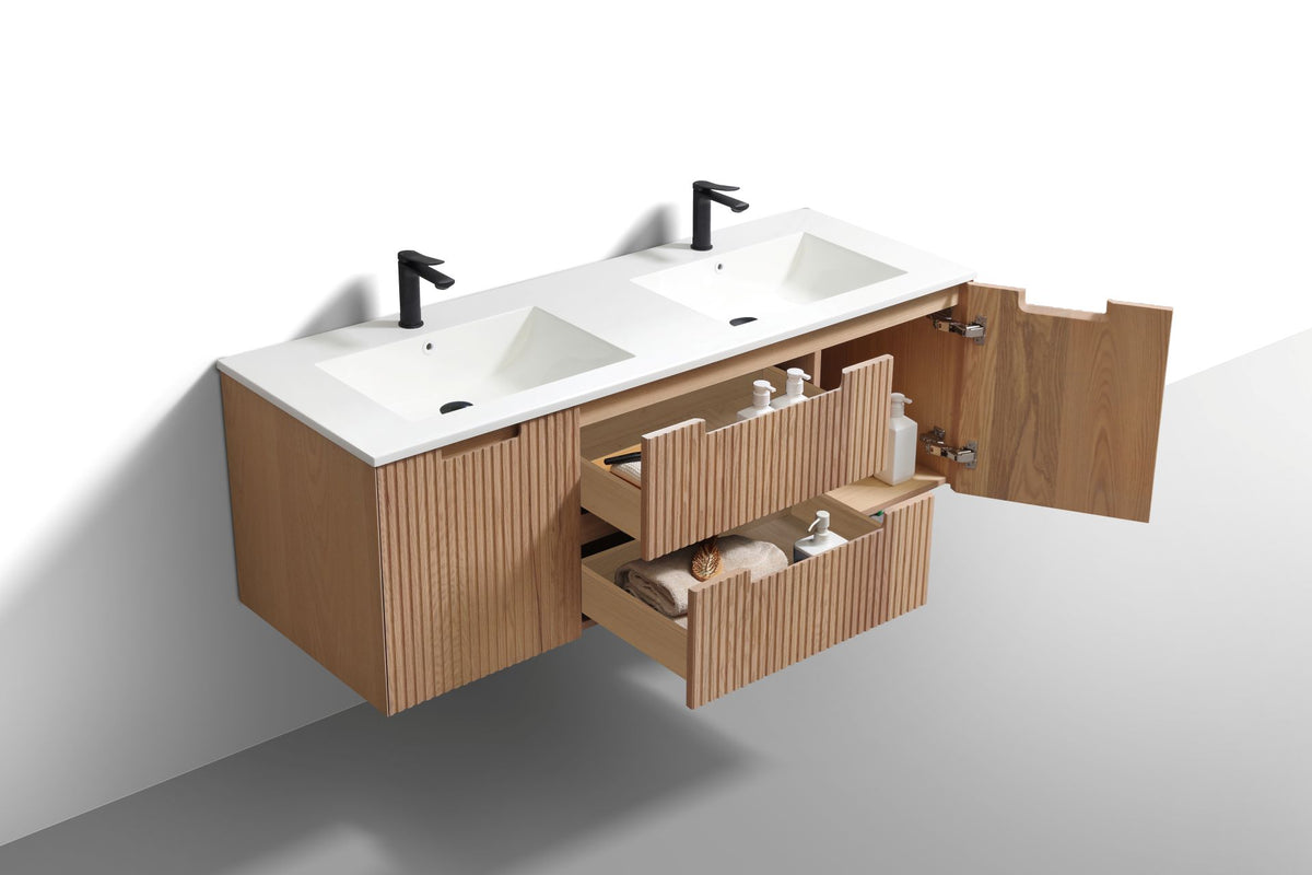 Kube Bath FIORE 60'' Double Sink Wall Mount Cabinet - Oak Wood - Oakwood (KSW60D-OAKWOOD) view 6