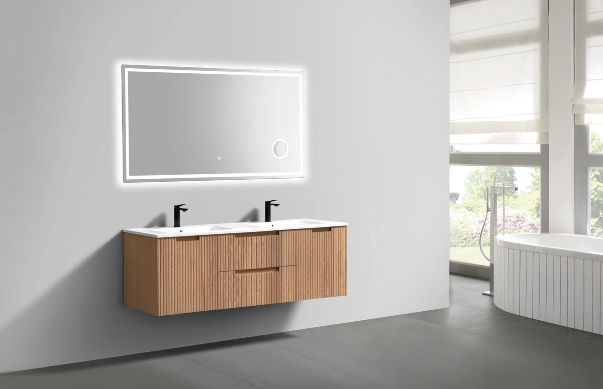 Kube Bath FIORE 60'' Double Sink Wall Mount Cabinet - Oak Wood - Oakwood (KSW60D-OAKWOOD) view 3