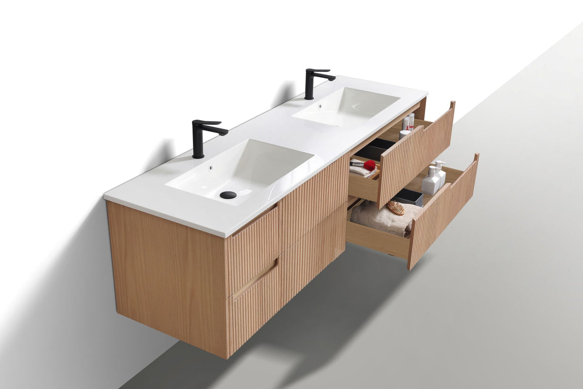 Kube Bath FIORE 72'' Double Sink Wall Mount Cabinet - Oak Wood - Oakwood (KSW72-OAKWOOD) view 6