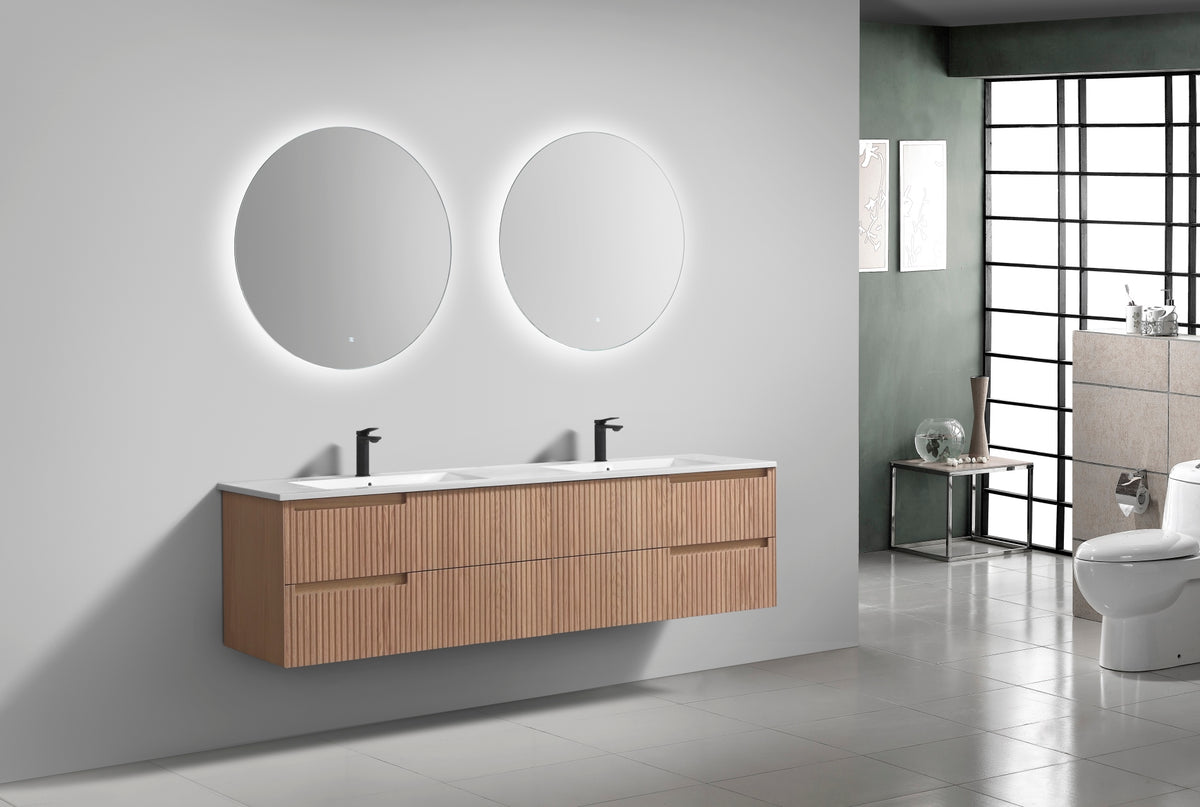 Kube Bath FIORE 72'' Double Sink Wall Mount Cabinet - Oak Wood - Oakwood (KSW72-OAKWOOD) view 3