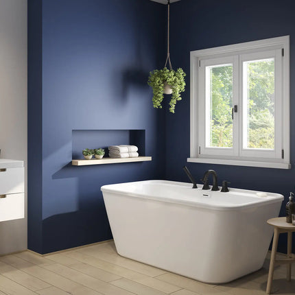 Kai 58 x 32 AcrylX Freestanding Center Drain Bathtub in White with White Skirt - Plumbing Market