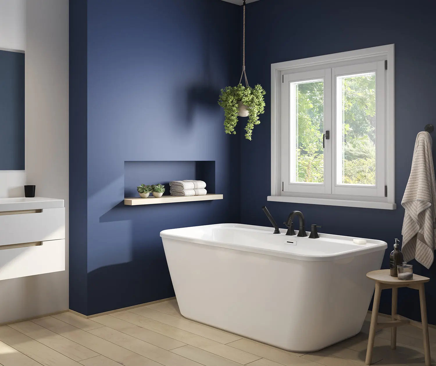Kai 58 x 32 AcrylX Freestanding Center Drain Bathtub in White with White Skirt - Plumbing Market
