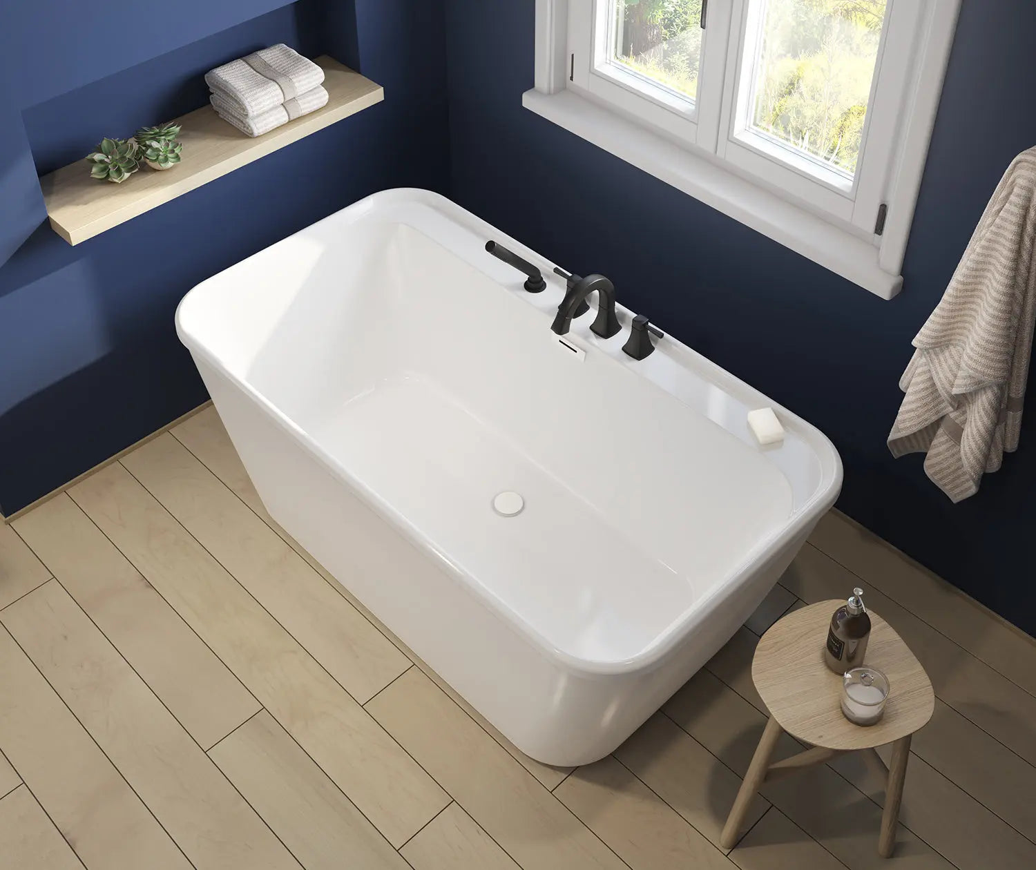 Kai 58 x 32 AcrylX Freestanding Center Drain Bathtub in White with White Skirt - Plumbing Market