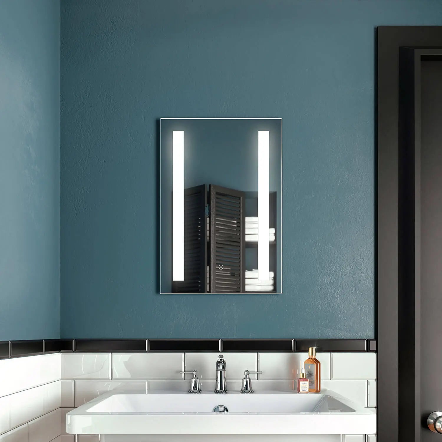 Kalia BRILIARect. LED Lighting Mirror 18 x 26 With Frosted Vertical Bands Within and 2-Tones Touch Switch MR1671-500-001 - Plumbing Market