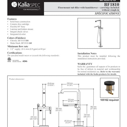 Kalia Basico Free Standing Bathtub Tub Filler With Hand Shower Trim - Plumbing Market