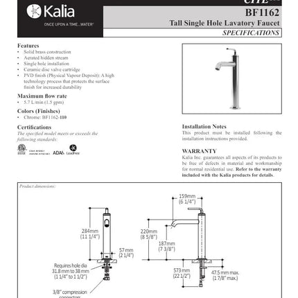 Kalia Cite Single Hole Bathroom Vessel Faucet With Pop Up Drain - Plumbing Market