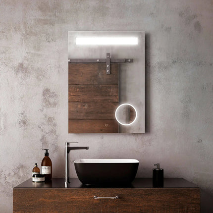 Kalia EMBLEMRect. LED Lighting Mirror 24 x 32 With Frosted Horizontal Strip With 3X Magnifying Mirror and 2-Tones Touch Switch MR1672-500-001 - Plumbing Market