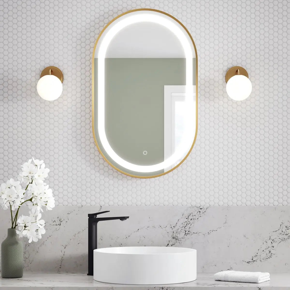 Kalia Effect 20 x 32 Inch LED Illuminated Bathroom Mirror Brushed Gold - Plumbing Market