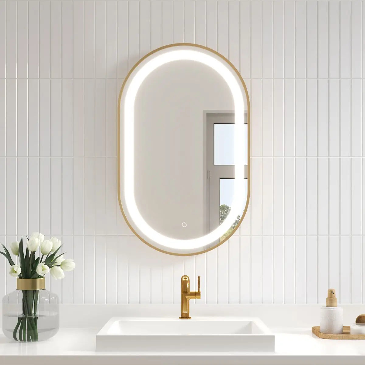Kalia Effect 20 x 32 Inch LED Illuminated Bathroom Mirror Brushed Gold - Plumbing Market