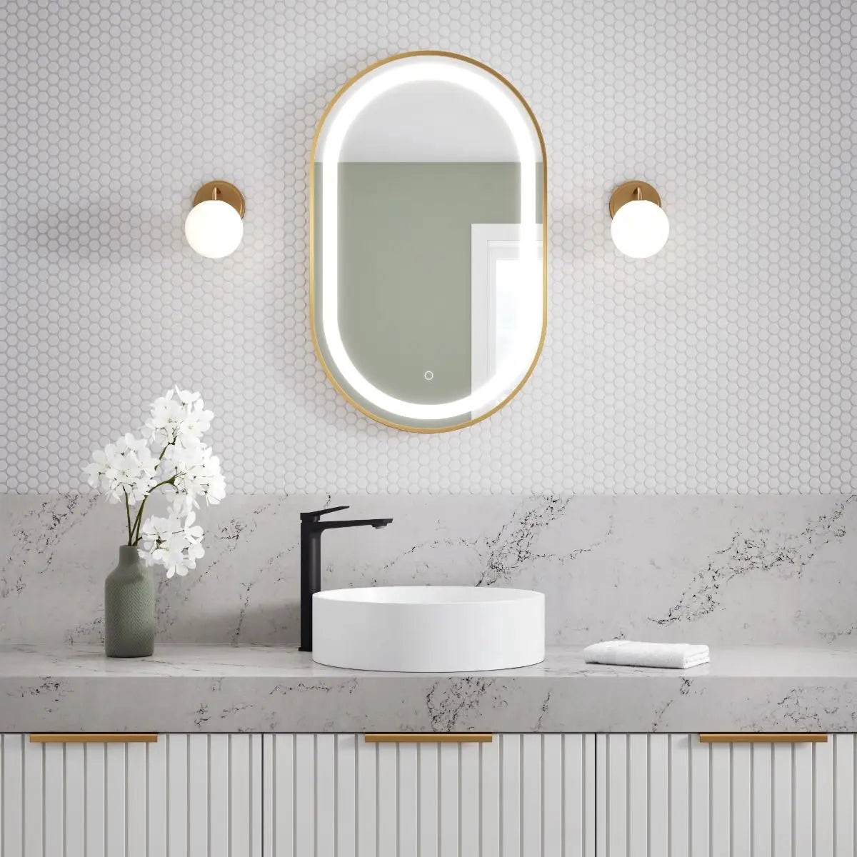 Kalia Effect 20 x 32 Inch LED Illuminated Bathroom Mirror Brushed Gold - Plumbing Market