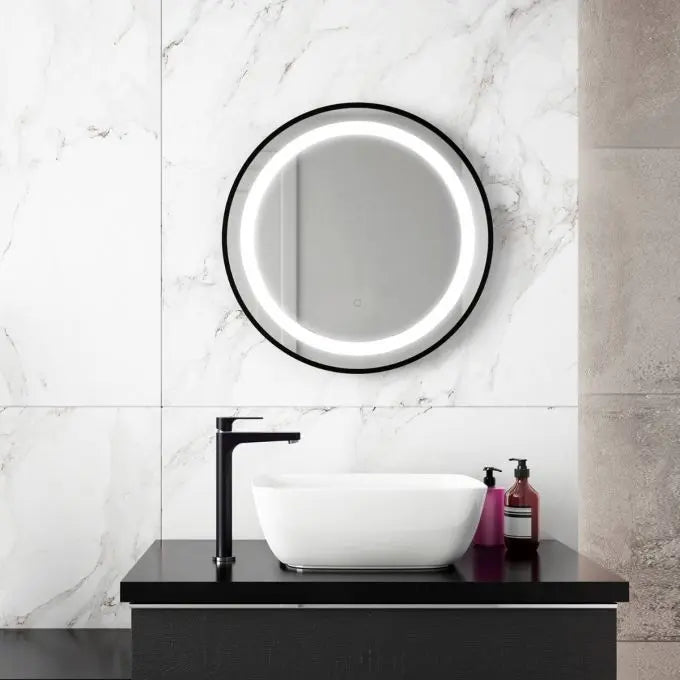 Kalia Effect 24 Inch LED Illuminated Round Mirror with Frosted Strip - Plumbing Market