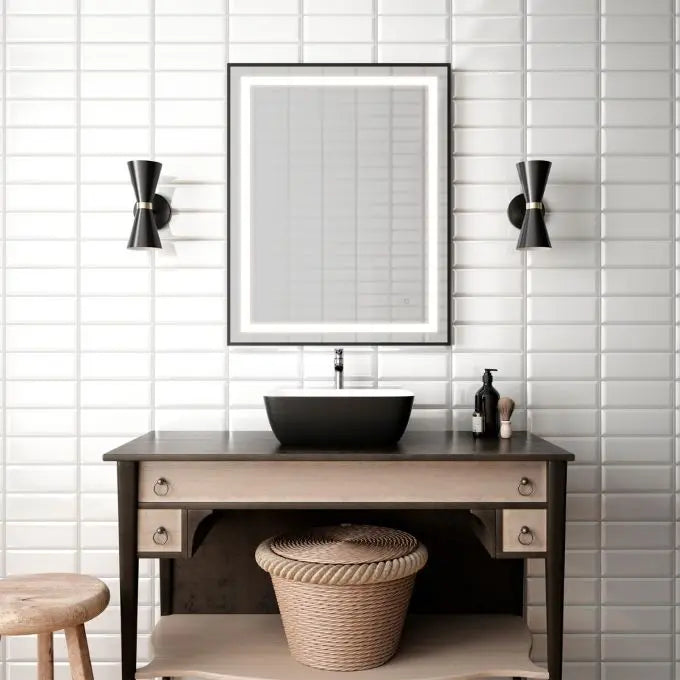 Kalia Effect 30 Inch LED Rectangular Mirror With Frosted Strip - Plumbing Market