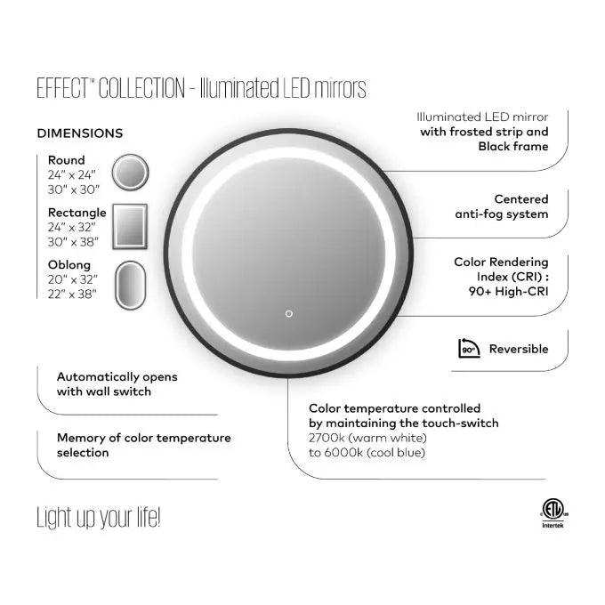 Kalia Effect 30 Inch LED Rectangular Mirror With Frosted Strip - Plumbing Market