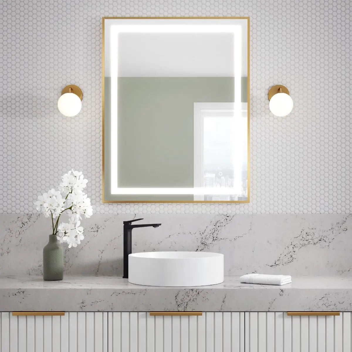 Kalia Effect 30 x 38 Inch LED Illuminated Bathroom Mirror Brushed Gold - Plumbing Market