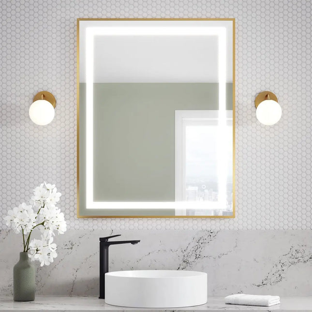 Kalia Effect 30 x 38 Inch LED Illuminated Bathroom Mirror Brushed Gold - Plumbing Market