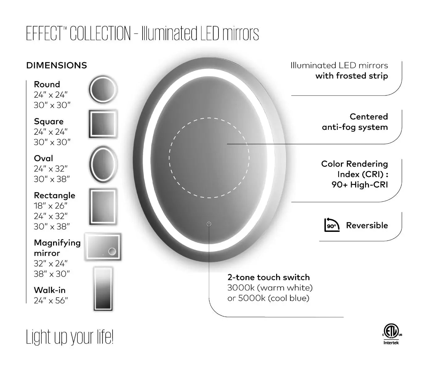 Kalia Effect Rectangular 30 Inch LED Mirror With Frosted Strip Inside - Plumbing Market