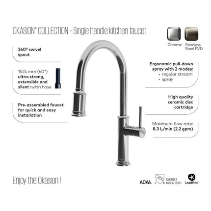 Kalia Exki Diver Single Handle Kitchen Faucet With Pull Down Spray - Plumbing Market