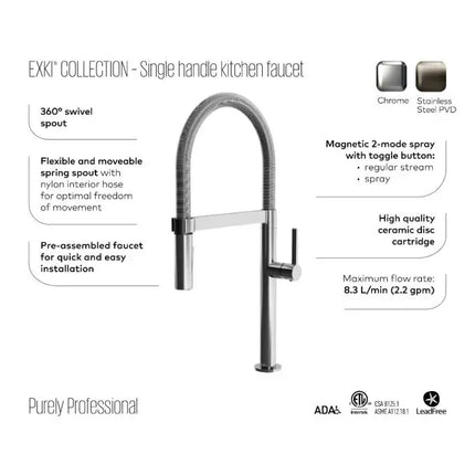 Kalia Exki Diver Single Handle Kitchen Faucet With Spring Spout - Plumbing Market