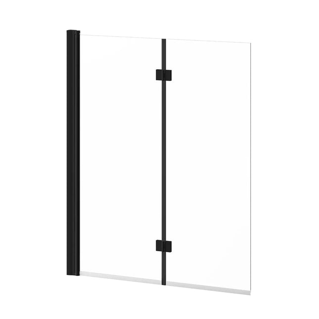 Kalia FLIP 90°2-panel Frameless Pivot Bath shield 46''' x 56'' Matte Black Clear Glass DR1450-160-000 - Plumbing Market