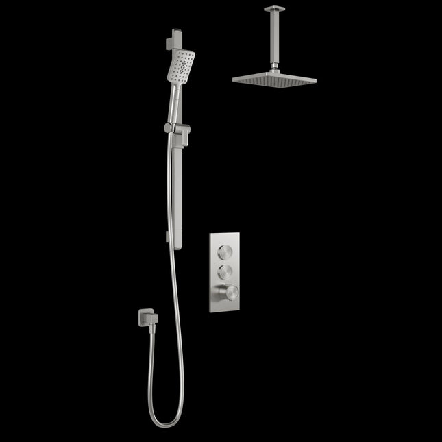 Kalia KAREO TB2 : AQUATONIK T/P Push-Button Shower System with Vertical Ceiling Arm Pure Nickel - Plumbing Market