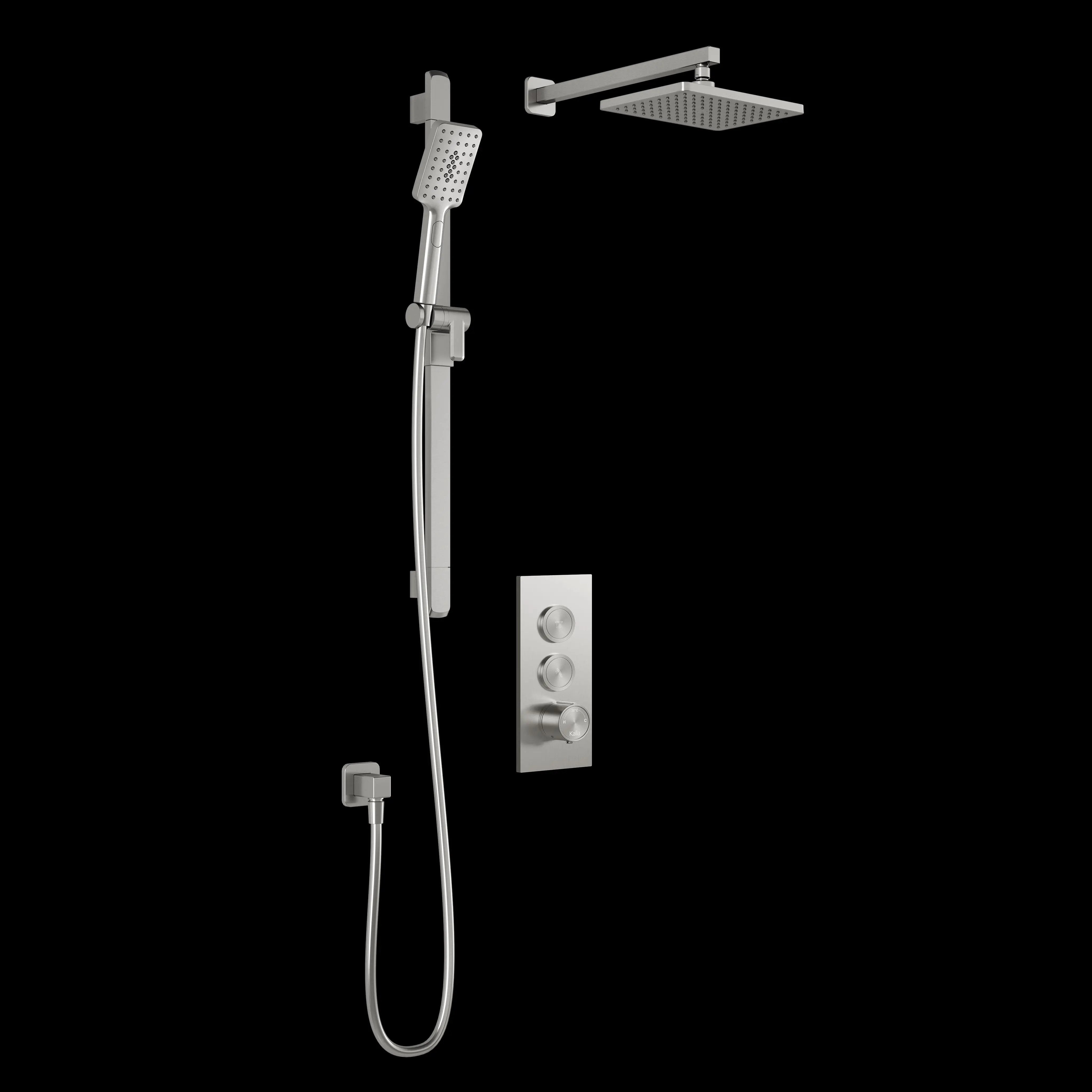 Kalia KAREO TB2 (Valve Not Included) : AQUATONIK T/P Push-Button Shower System with Wallarm Pure Nickel - Plumbing Market