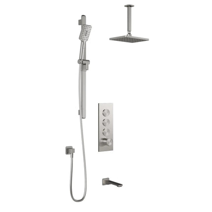 Kalia KAREO TB3 : AQUATONIK T/P Push-Button Shower System with Vertical Ceiling Arm Pure Nickel - Plumbing Market