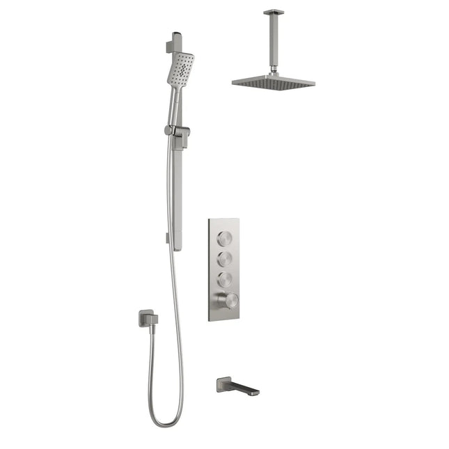 Kalia KAREO TB3 (Valve Not Included) : AQUATONIK T/P Push-Button Shower System with Vertical Ceiling Arm Pure Nickel - Plumbing Market