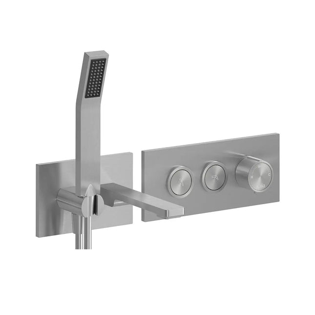 Kalia KAREO Thermostatic Wallmount Tub Filler with 2-Way AQUATONIK Type T/P 1/2'' Push-Button Valve Pure Nickel - Plumbing Market