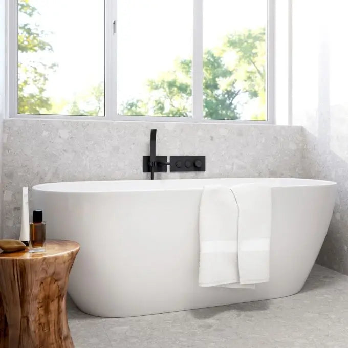 Kalia KAREO Wall-mount Tub Filler with Push-Button Valve - Matte black