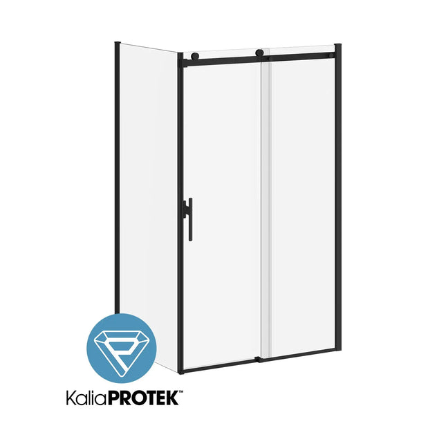 Kalia KONCEPT EVO with KaliaProtek36''x77'' Duraclean Glass with Film Return Panel for Corner Installation (Reversible) Matte Black DR2050-160-005 - Plumbing Market