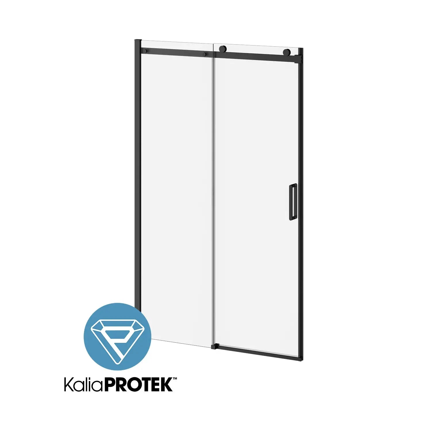 Kalia KONCEPT-II with KaliaProtek 48''x77'' Alcove Sliding Shower Door with Fixed and Mobile Panel (Right Opening) Matte Black Clear Glass With Film DR2033-160-004 - Plumbing Market